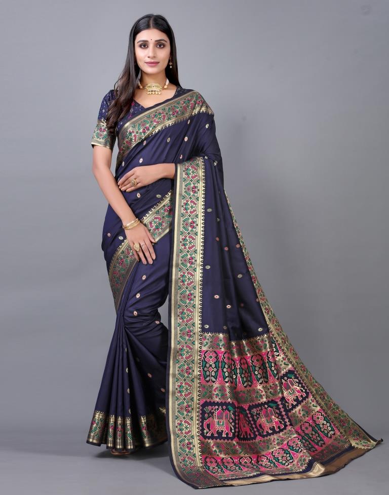 Navy Blue Cotton Silk Saree | Sudathi