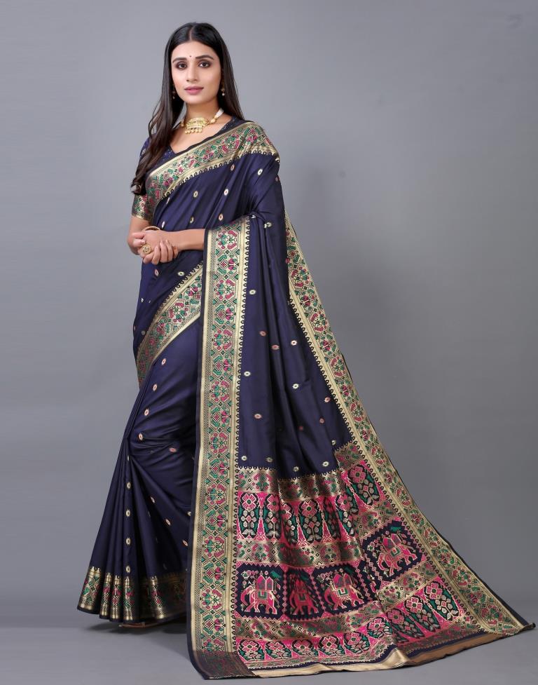Navy Blue Cotton Silk Saree | Sudathi