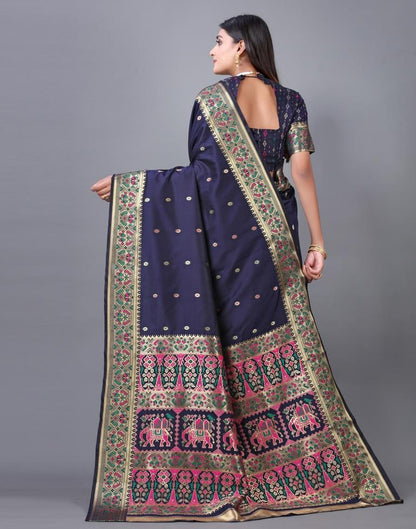 Navy Blue Cotton Silk Saree | Sudathi