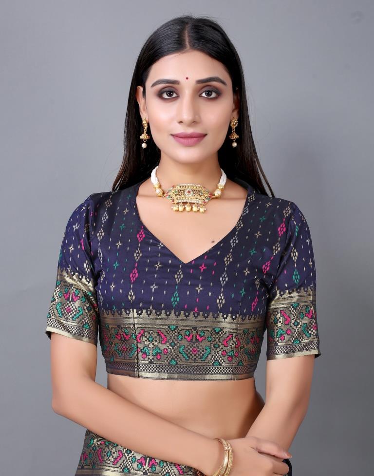 Navy Blue Cotton Silk Saree | Sudathi