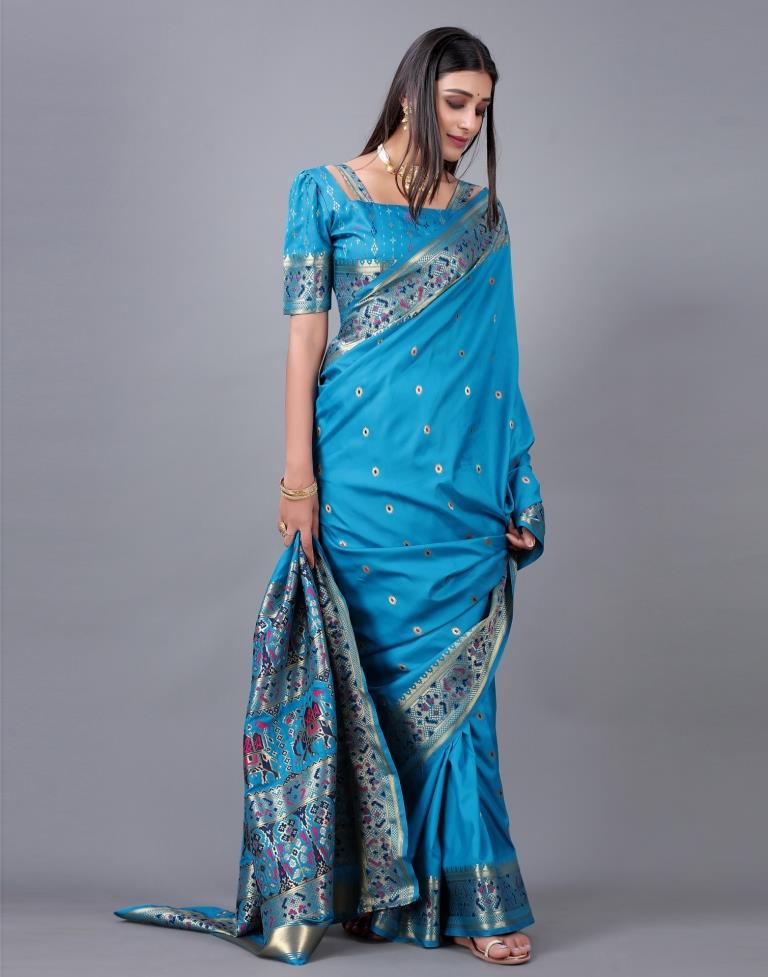 Sky Blue Cotton Silk Saree | Sudathi