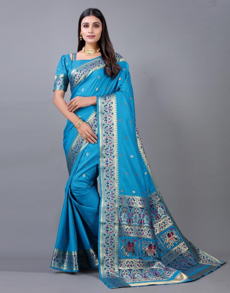 Sky Blue Cotton Silk Saree | Sudathi