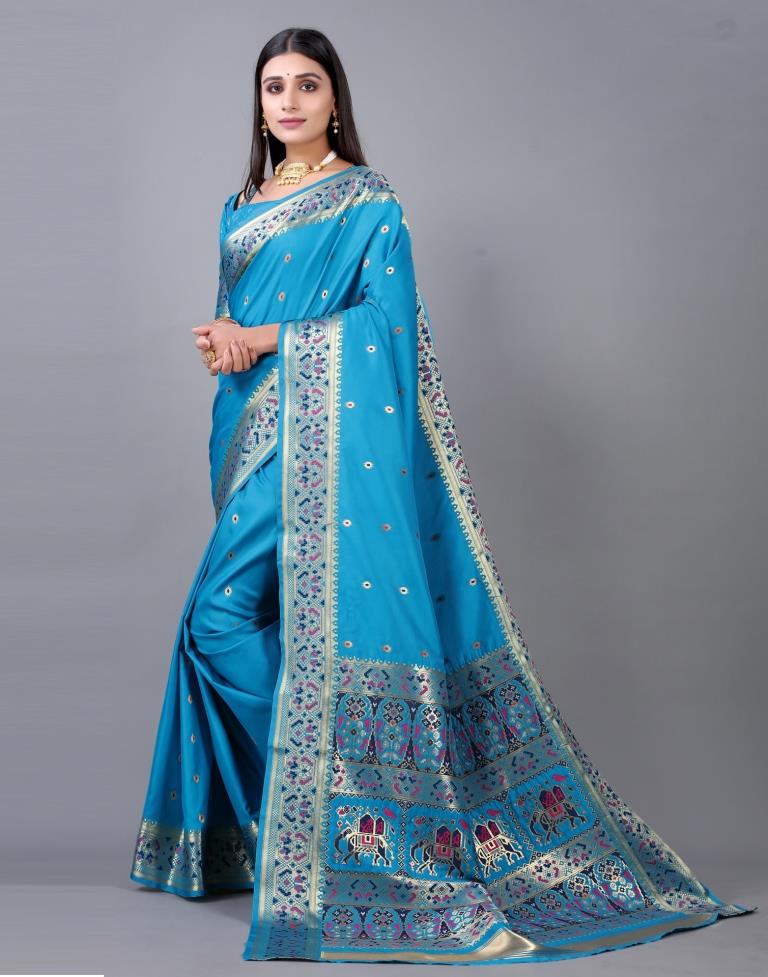 Sky Blue Cotton Silk Saree | Sudathi