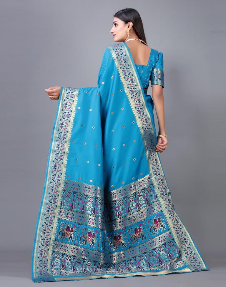 Sky Blue Cotton Silk Saree | Sudathi