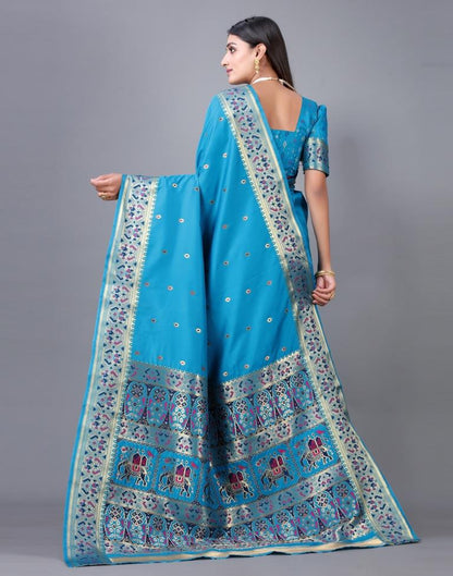Sky Blue Cotton Silk Saree | Sudathi