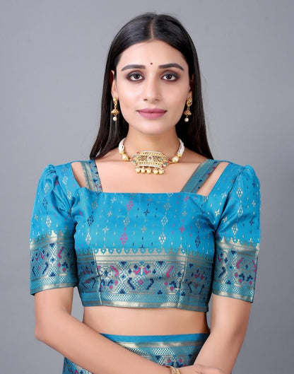 Sky Blue Cotton Silk Saree | Sudathi