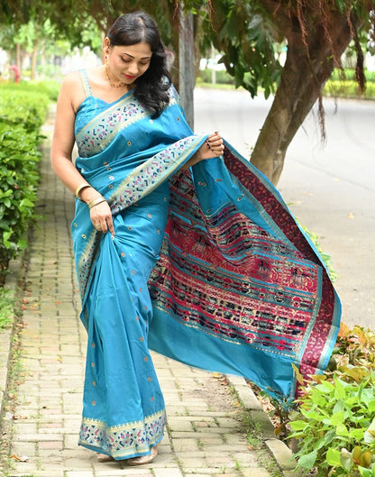 Sky Blue Cotton Silk Saree | Sudathi