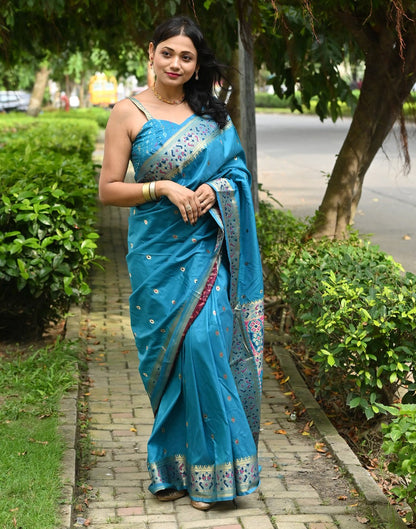 Sky Blue Cotton Silk Saree | Sudathi