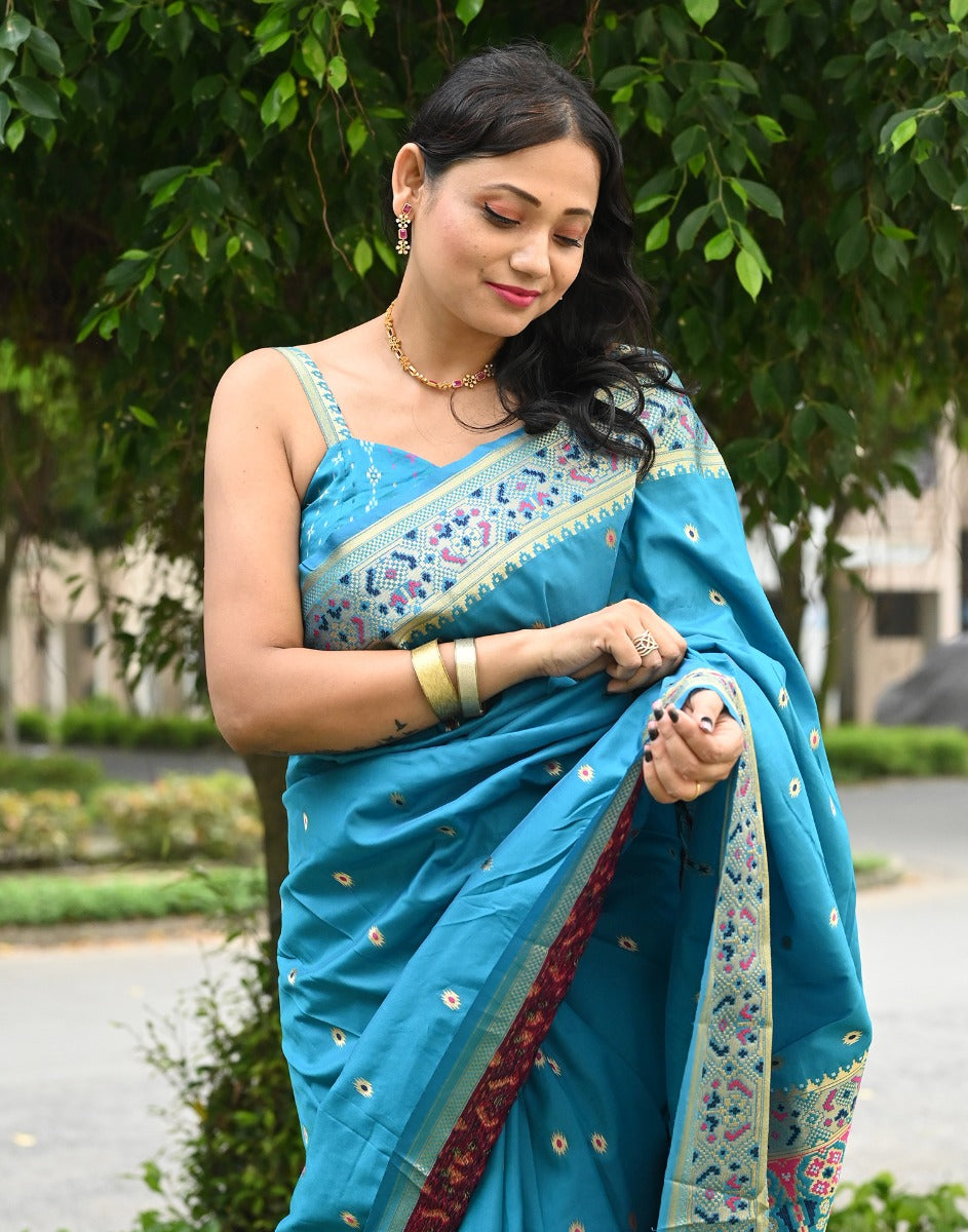 Sky Blue Cotton Silk Saree | Sudathi