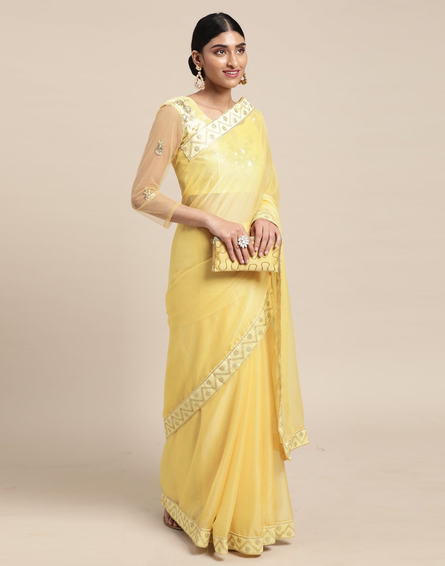 Light Yellow Chiffon Saree | Sudathi