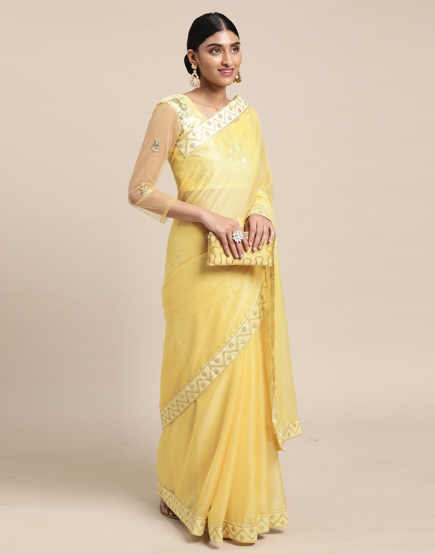Light Yellow Chiffon Saree | Sudathi