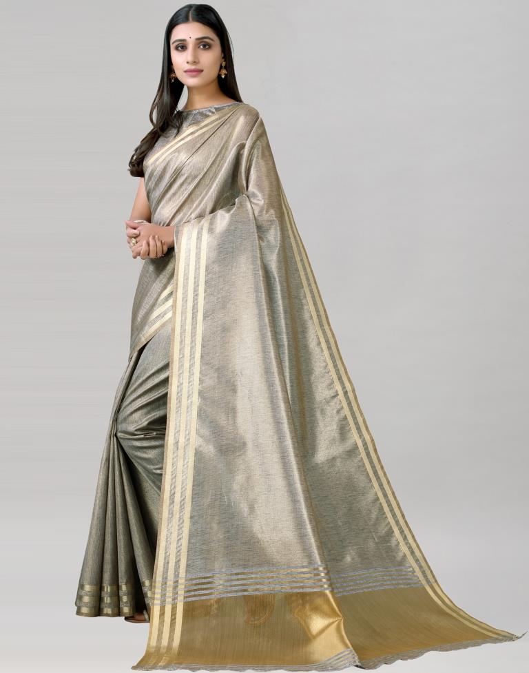 Grey Plain Silk Saree