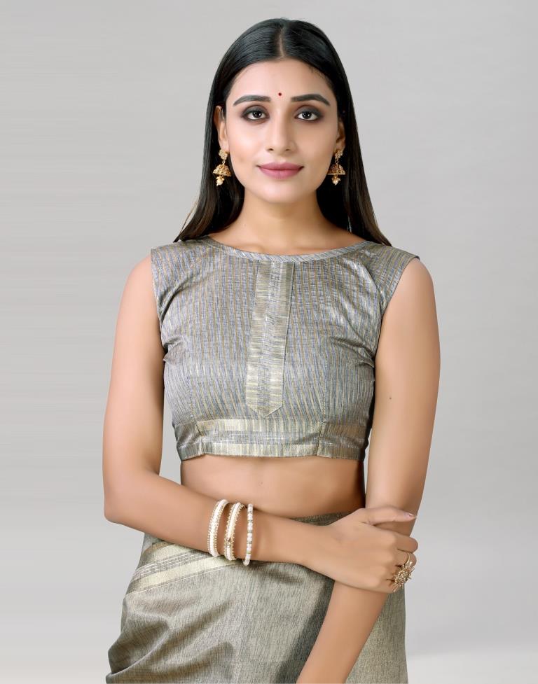 Grey Plain Silk Saree