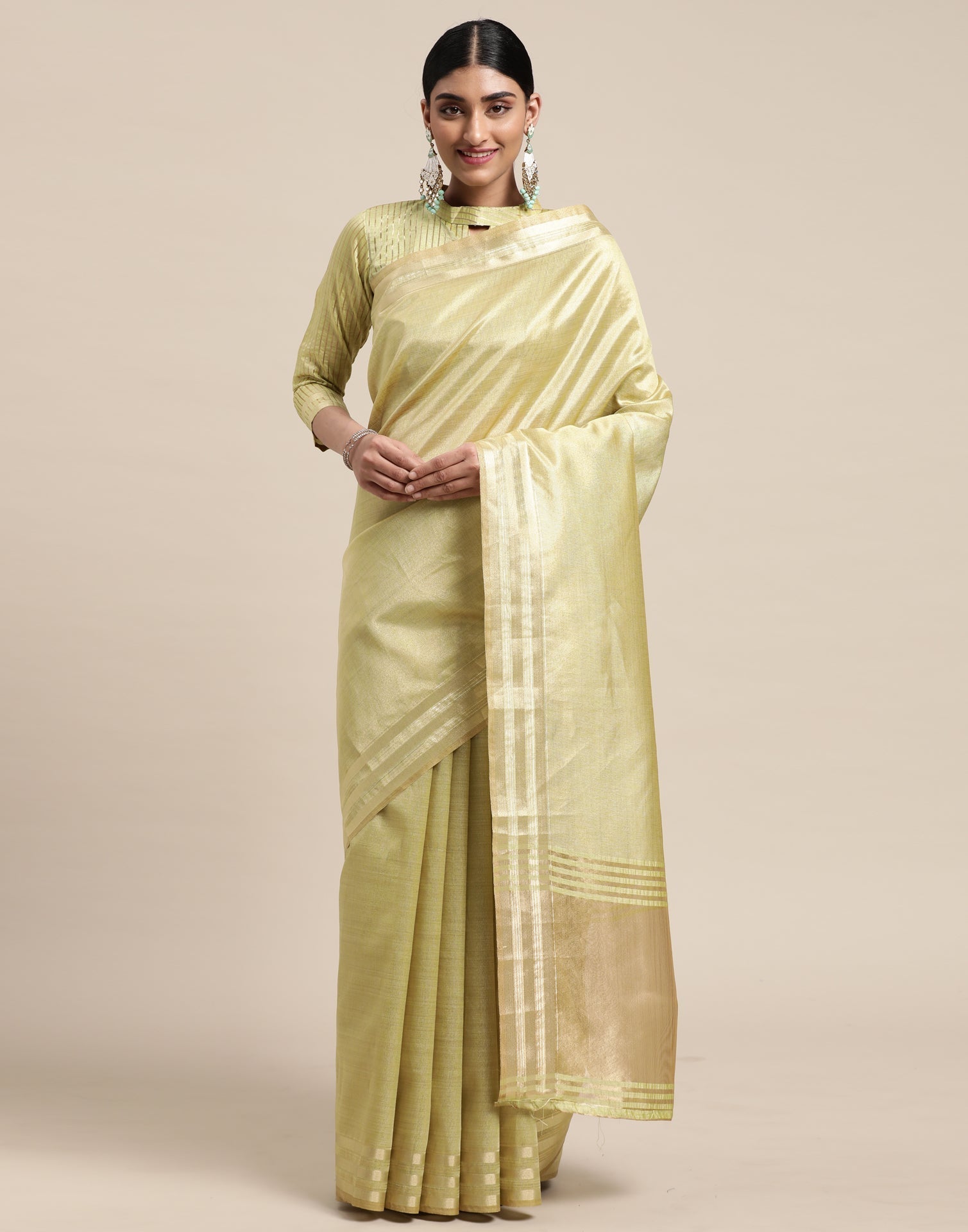 Pista And Golden Silk Saree | Sudathi