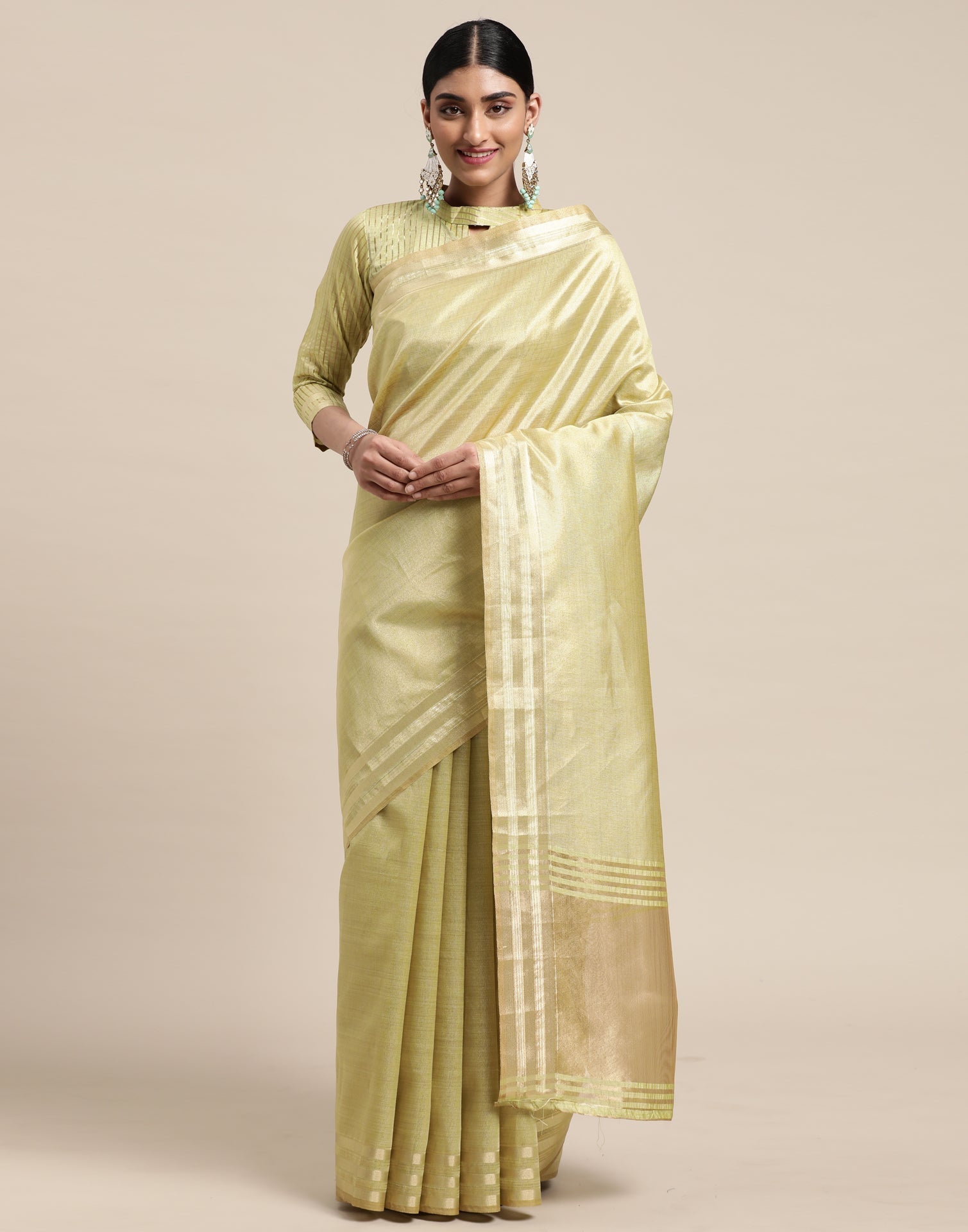Pista And Golden Silk Saree | Sudathi