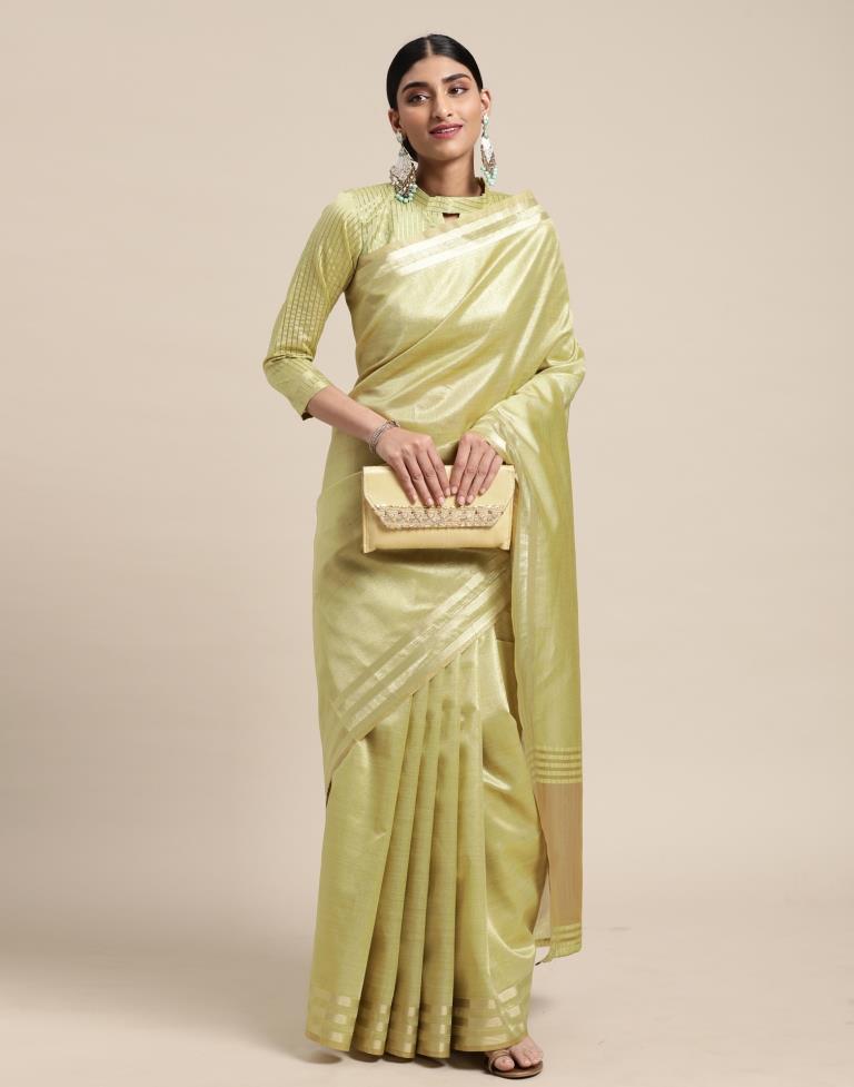 Pista And Golden Silk Saree | Sudathi