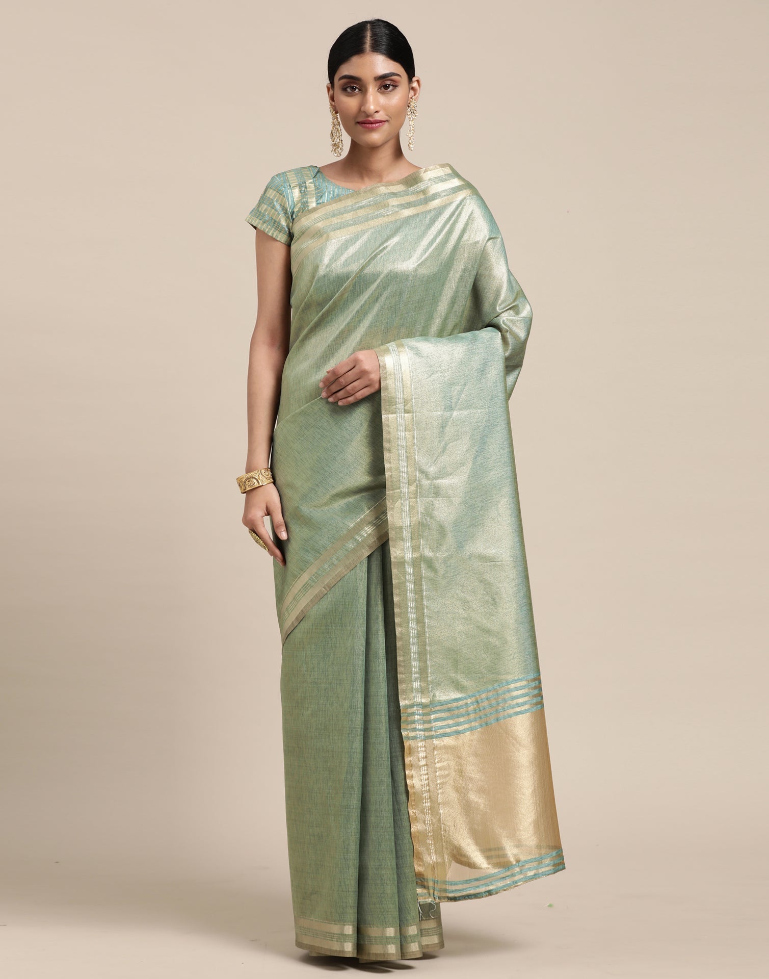 Jungle Green And Golden Silk Saree | Sudathi