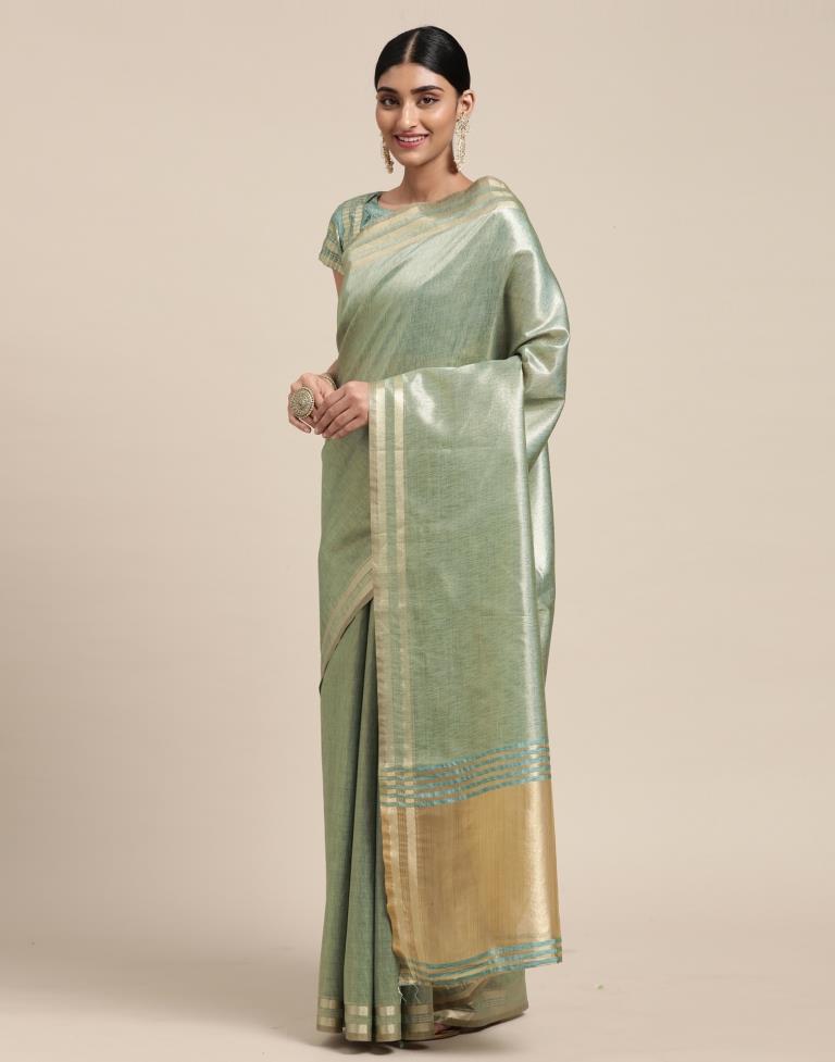 Jungle Green And Golden Silk Saree | Sudathi