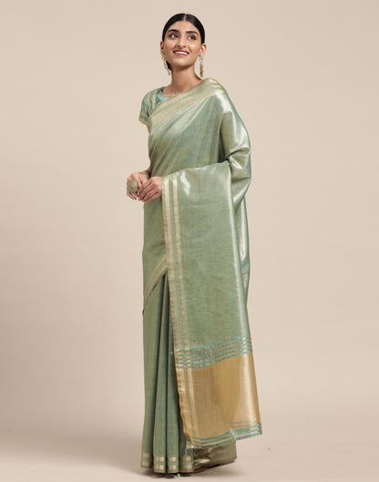 Jungle Green And Golden Silk Saree | Sudathi