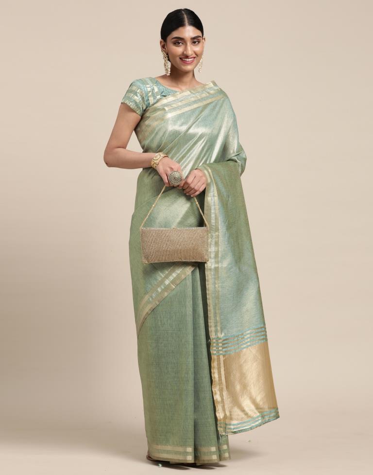 Jungle Green And Golden Silk Saree | Sudathi