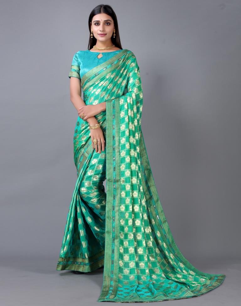 Turquoise Green Silk Saree | Sudathi
