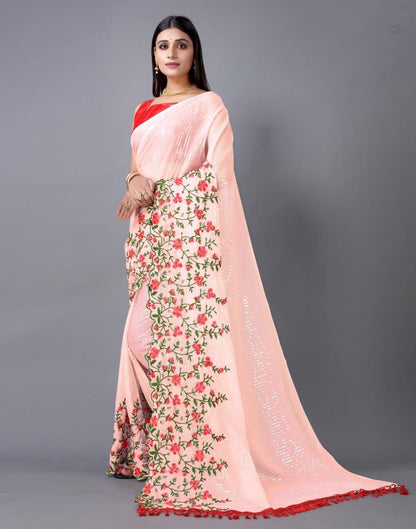 Peach Pink Embroidery Saree | Sudathi