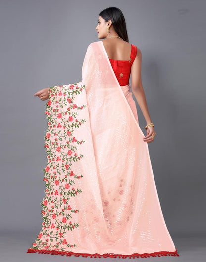 Peach Pink Embroidery Saree | Sudathi