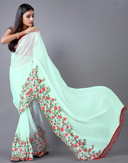 Dusty White Embroidery Saree | Sudathi