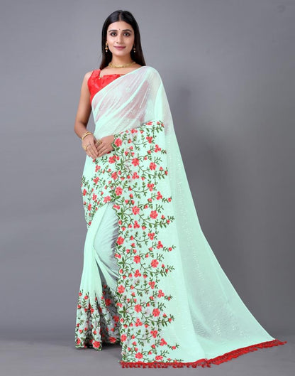 Dusty White Embroidery Saree | Sudathi