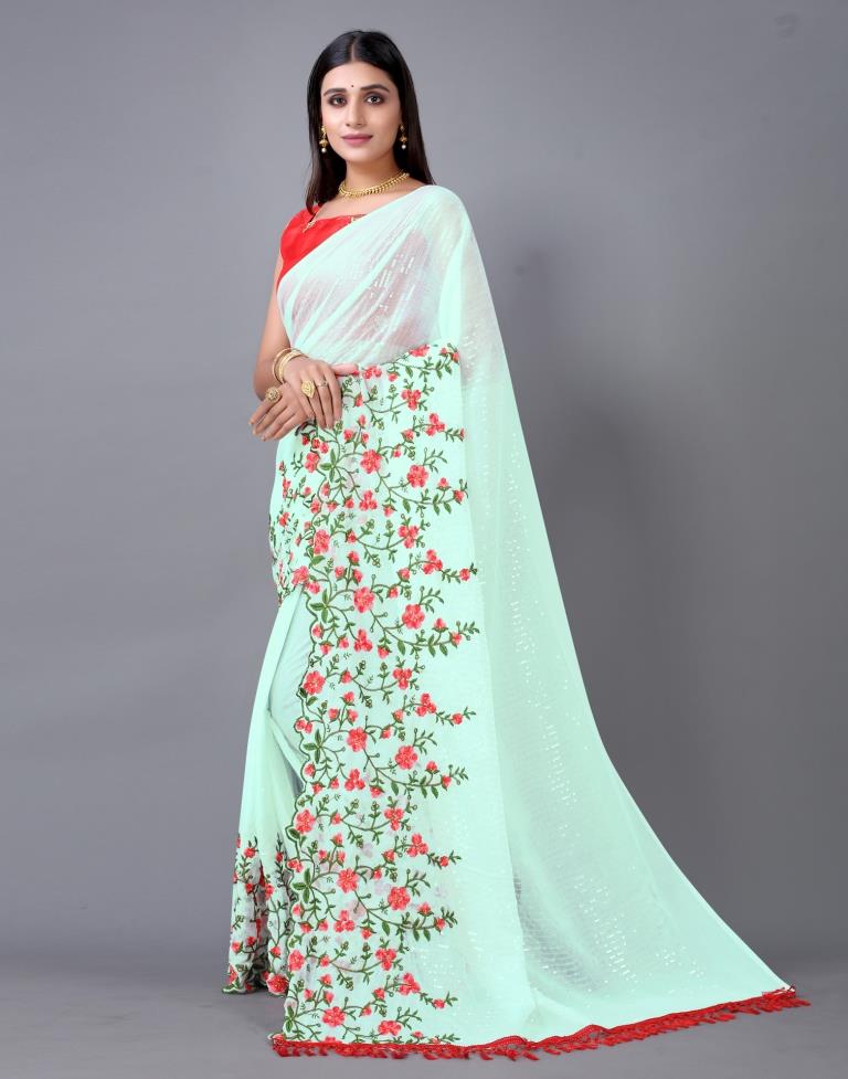 Dusty White Embroidery Saree | Sudathi