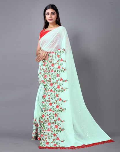 Dusty White Embroidery Saree | Sudathi