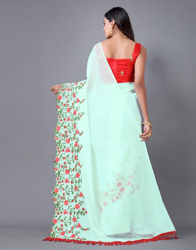 Dusty White Embroidery Saree | Sudathi