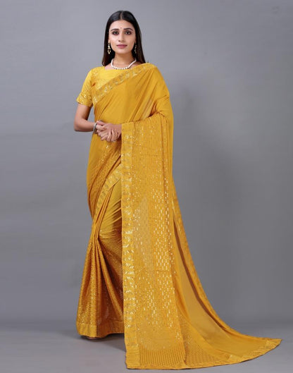 Turmeric Yellow Embroidered Silk Saree | Sudathi