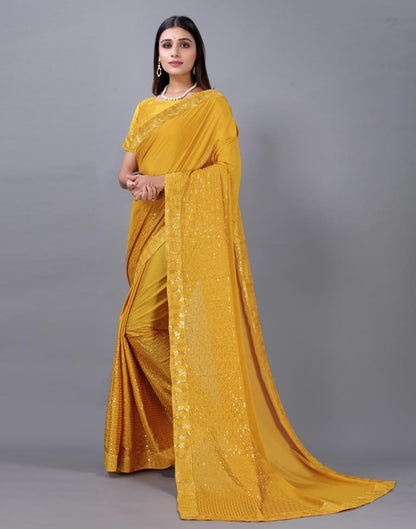 Turmeric Yellow Embroidered Silk Saree | Sudathi