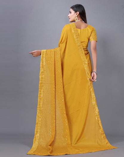 Turmeric Yellow Embroidered Silk Saree | Sudathi