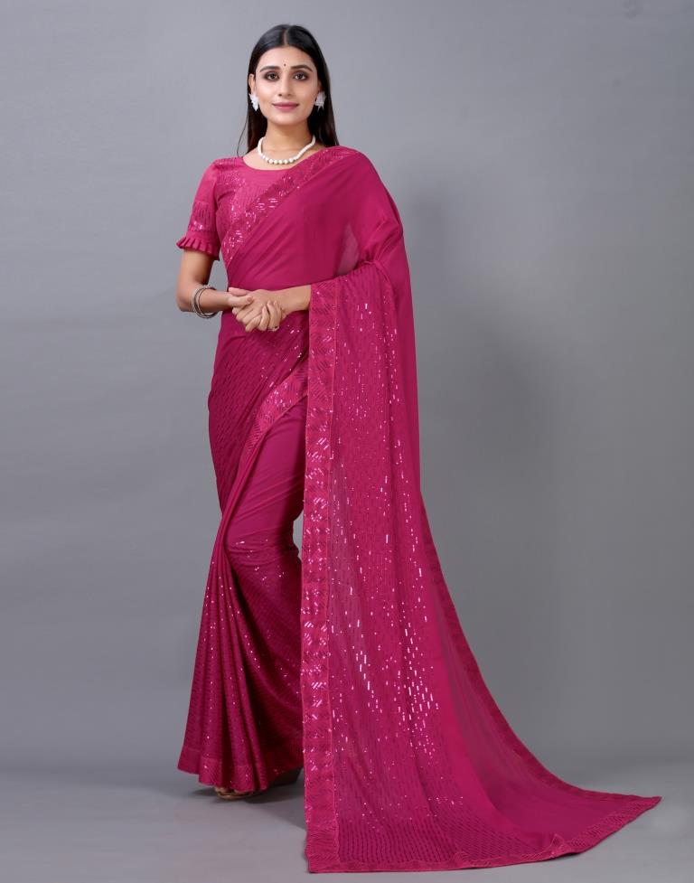 Pink Sequence Silk Saree | Sudathi