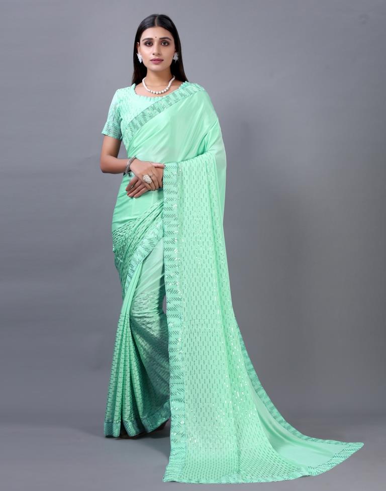 Aquamarine Blue Embroidered Silk Saree | Sudathi