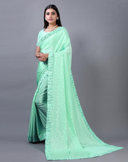 Aquamarine Blue Embroidered Silk Saree | Sudathi