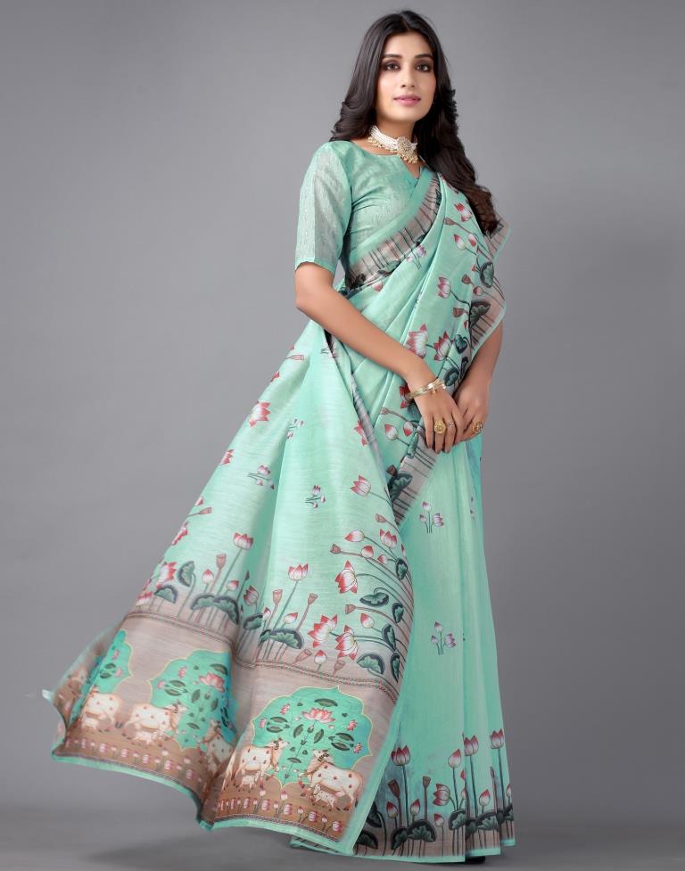 Dusty Green Cotton Saree | Sudathi