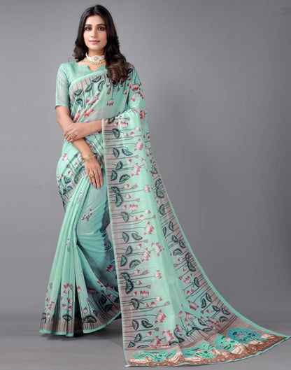 Dusty Green Cotton Saree | Sudathi