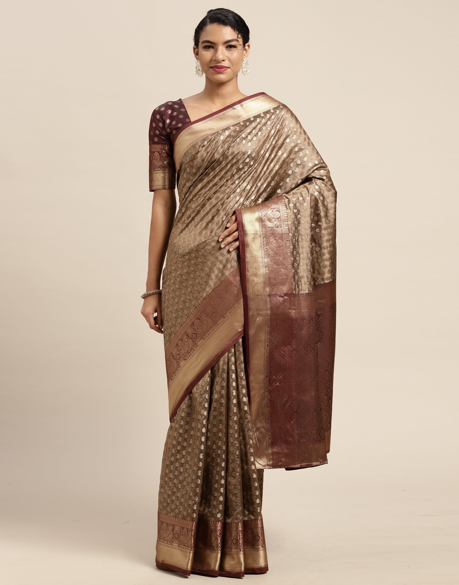 Dark Brown Silk Saree | Sudathi