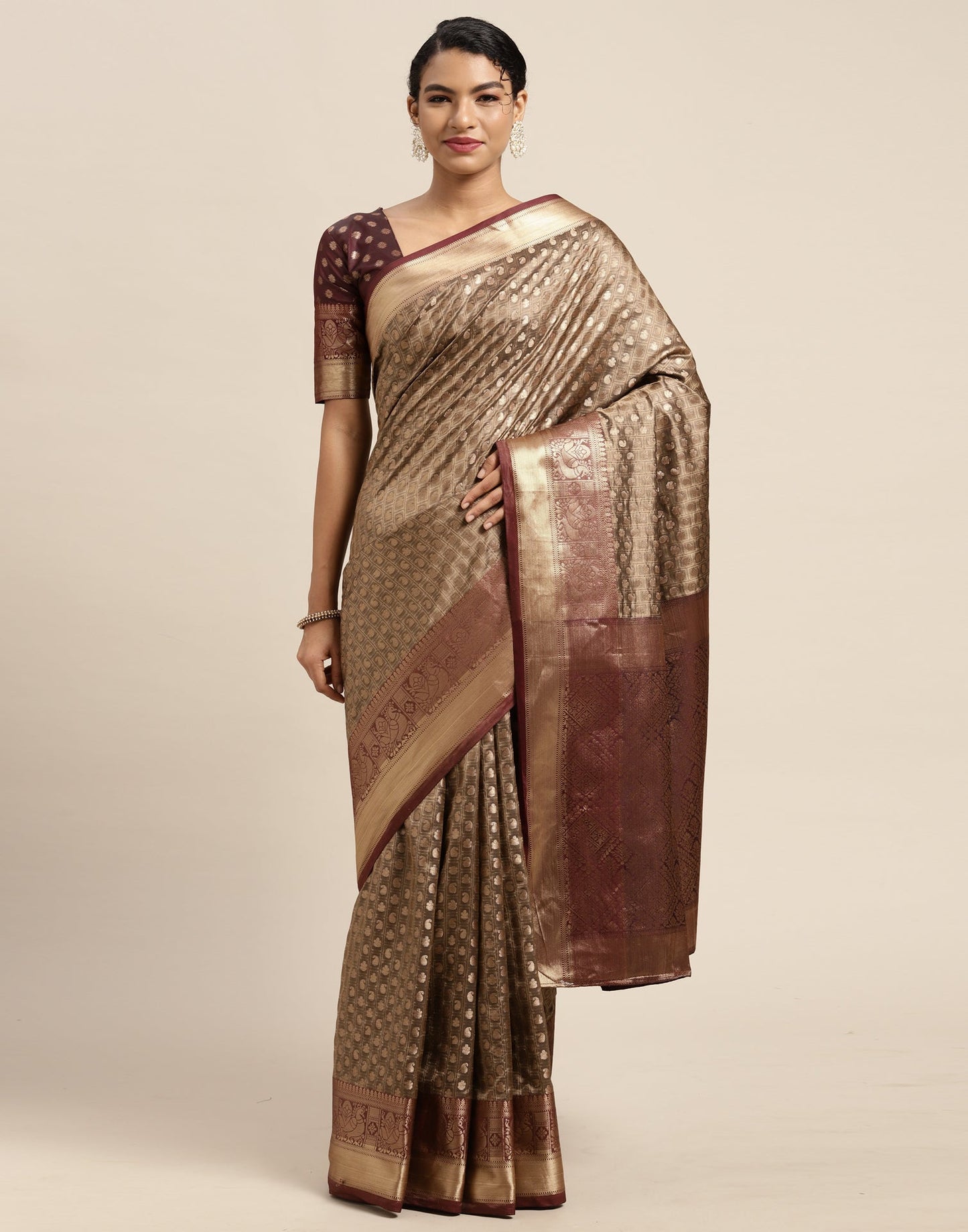 Dark Brown Silk Saree | Sudathi