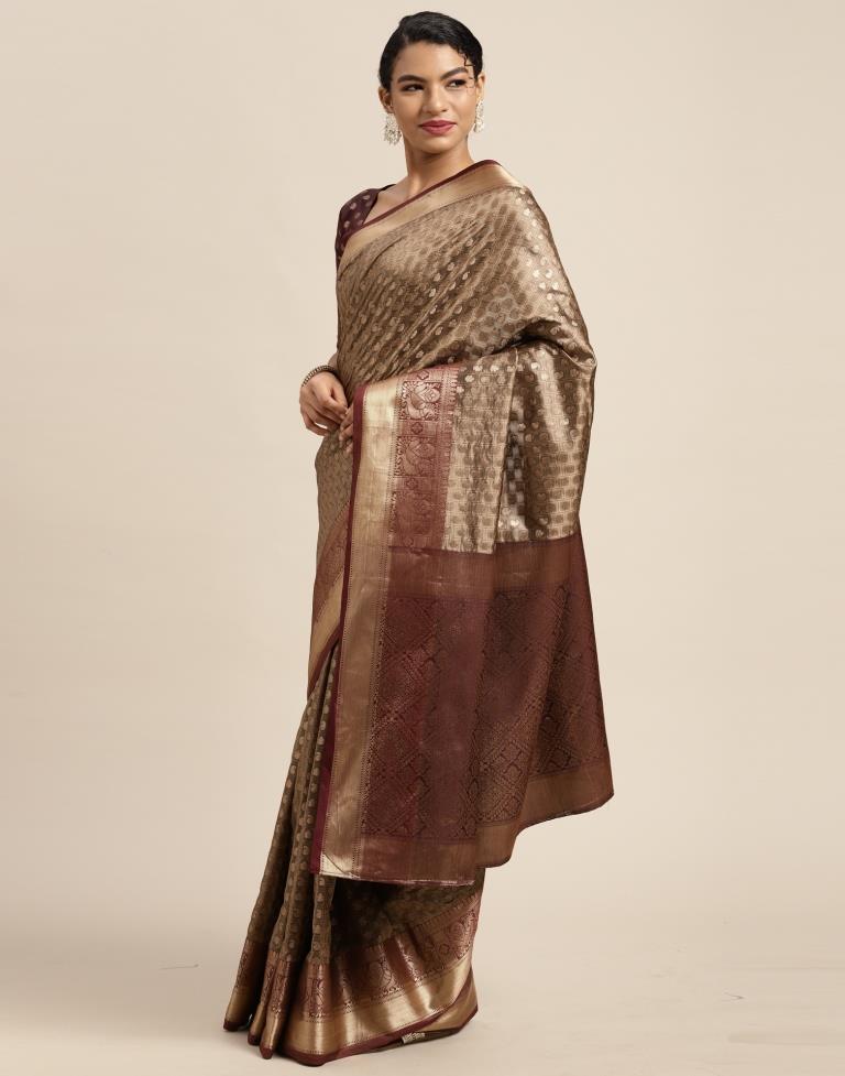 Dark Brown Silk Saree | Sudathi