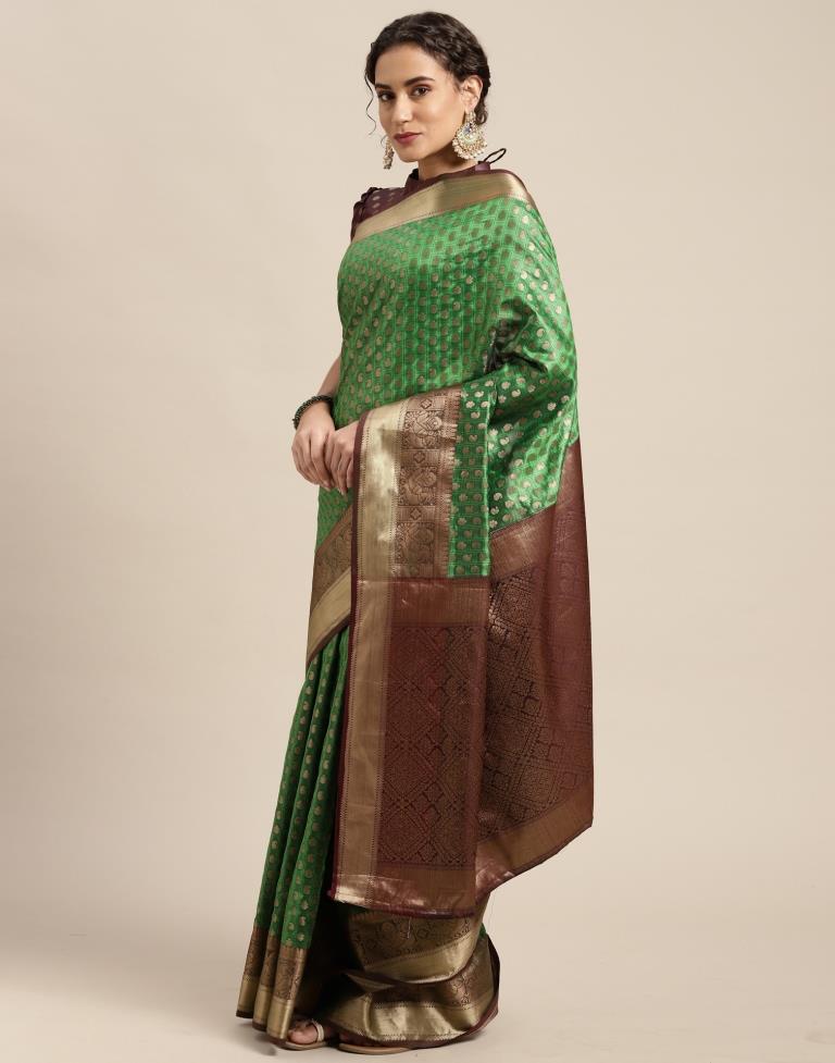 Parrot Green Silk Saree | Leemboodi