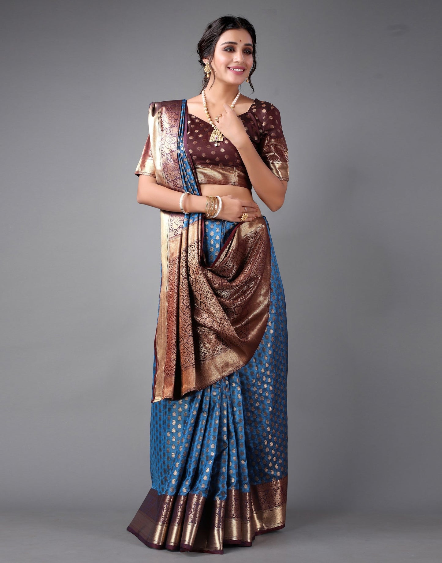 Dark Blue Banarasi Silk Saree | Sudathi