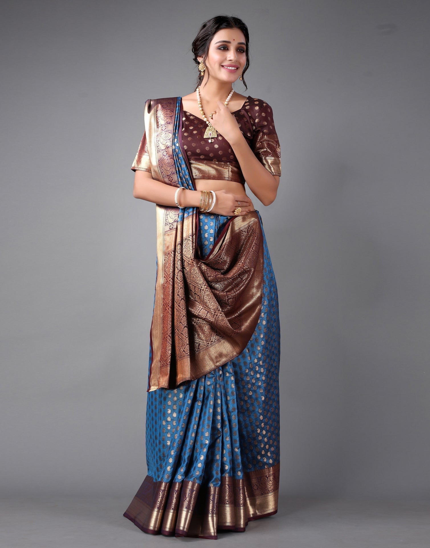 Dark Blue Banarasi Silk Saree | Sudathi
