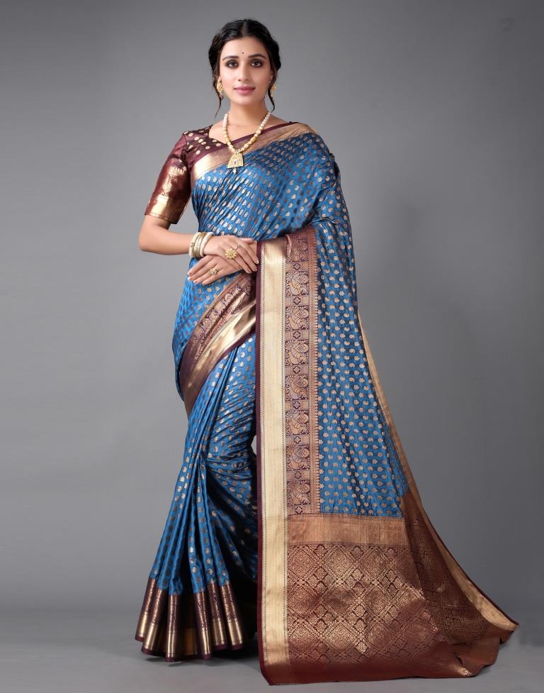 Dark Blue Banarasi Silk Saree | Sudathi