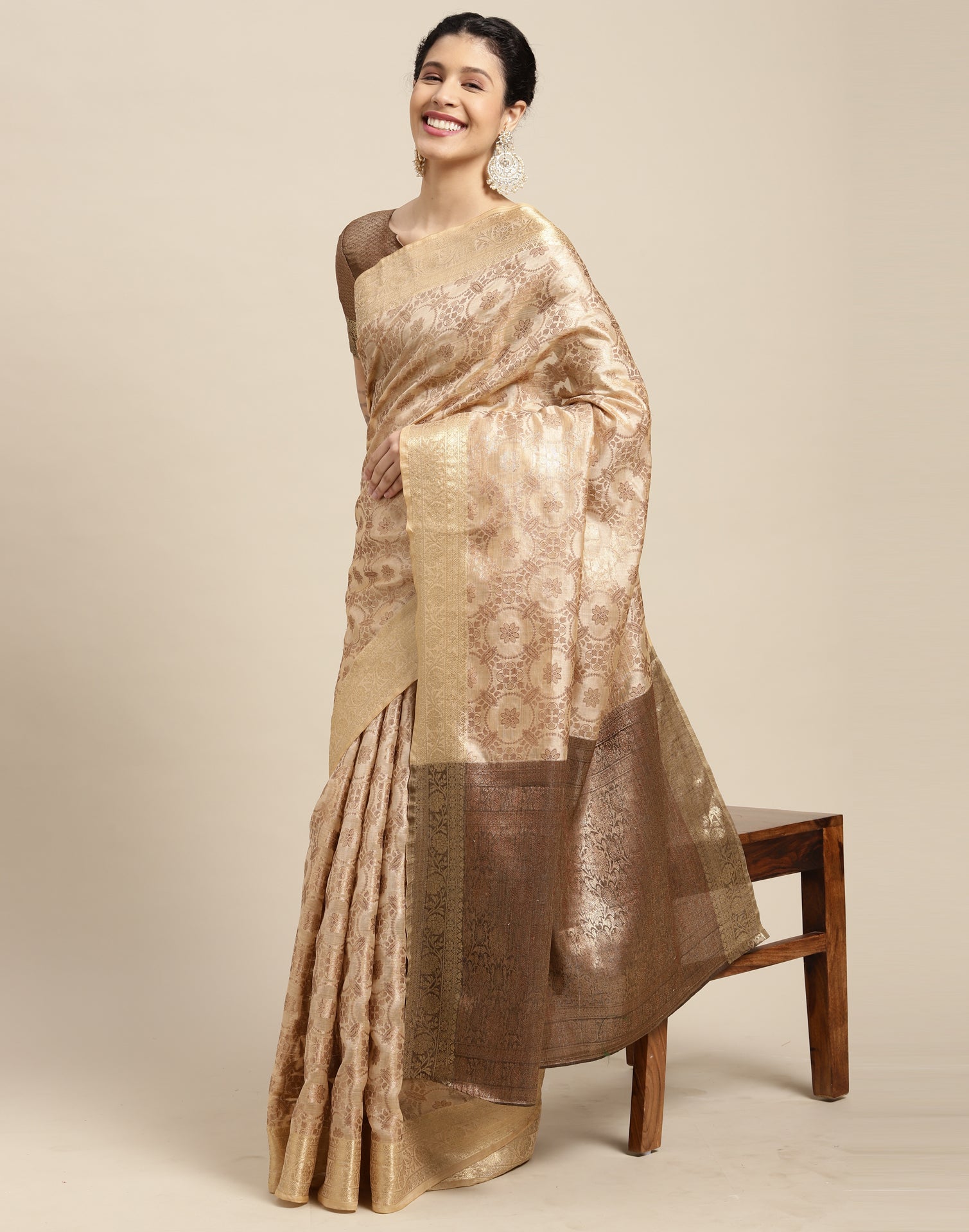 Beige Cotton Silk Saree | Sudathi