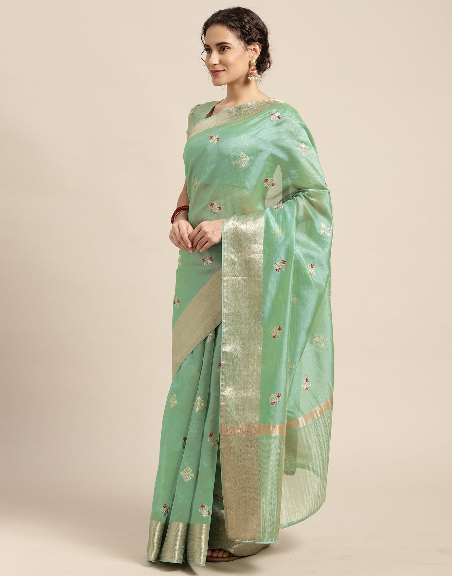 Mint Green Embroidery Saree | Sudathi