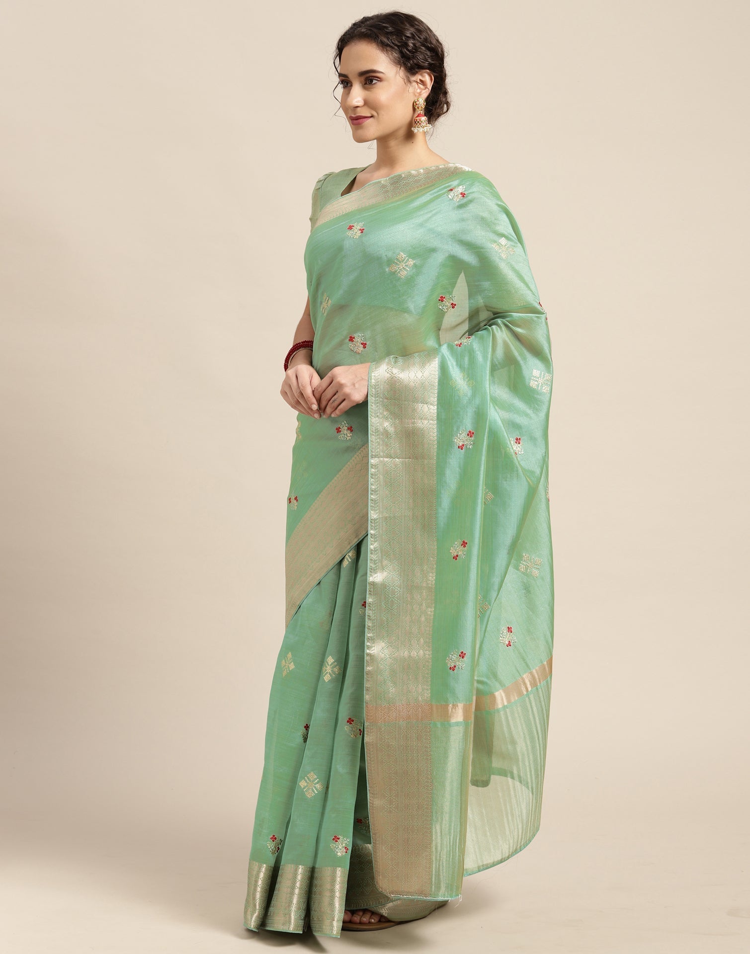 Mint Green Embroidery Saree | Sudathi